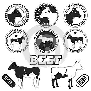 Set of premium beef labels, badges and design elements.