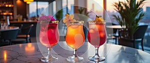 Set of Premium Cocktails in Vibrant Crystal Glassware