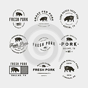 Set of premium fresh pork labels. vector illustration