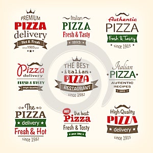 Set of premium quality pizza labels photo