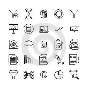 Set of premium strategy icons in line style.