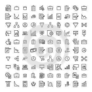 Set of premium strategy icons in line style.