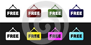 Set Price tag with an inscription Free icon isolated on black and white background. Badge for price. Promo tag discount