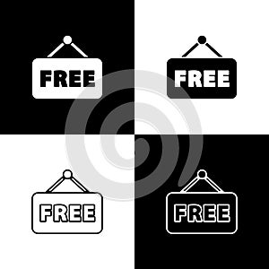 Set Price tag with an inscription Free icon isolated on black and white background. Badge for price. Promo tag discount