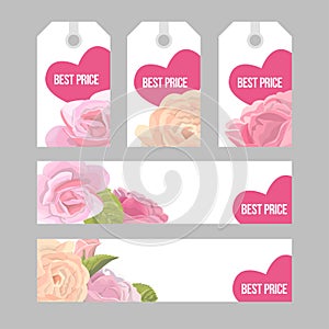 Set of price tags and banners for Valentine s day