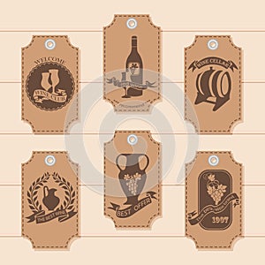 A set of price tags, tags for the decoration of wine. Vector