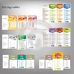 Set of pricing table design