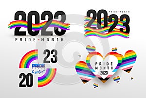 Set of Pride with LGBT Flag Wave 2023. Pride Month Vector. Pride Rainbow Flag Wave Design Element. Template vector design for
