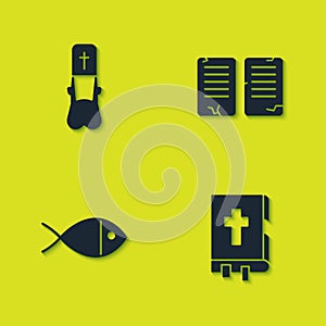 Set Priest, Holy bible book, Christian fish and The commandments icon. Vector