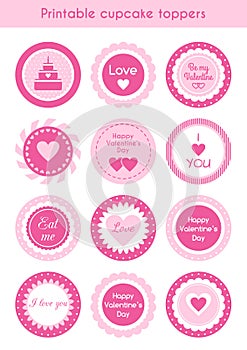 Set of printable cupcake toppers Valentines day photo