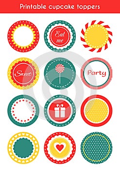 Set of printable tags, cupcake toppers, labels photo
