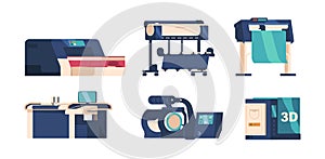 Set Of Printers Digital Device That Transfers Electronic Data Onto Paper, Used For Printing Documents And Images