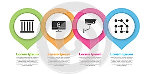 Set Prison window, Lock on computer monitor, Security camera and Graphic password protection. Business infographic template.