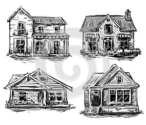 Set of private houses, vector illustration