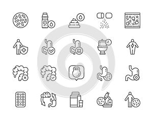 Set of Probiotic Line Icons. Lactobacilli, Bifidobacteria, Vitamins and more.