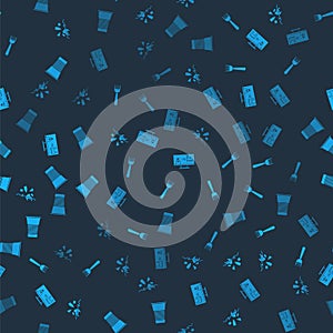 Set Problem of pollution planet, Disposable plastic fork, Stop and Paper glass on seamless pattern. Vector