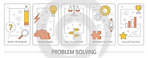 Set of problem solving abstract vertical banners