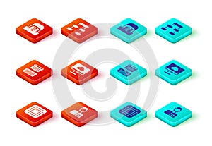 Set Processor with CPU, Analyst engineer, Server, Data, Web Hosting, Cloud technology data transfer, Hierarchy