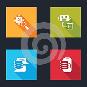 Set Processor CPU, Artificial intelligence robot, Server, Data and Cloud technology data transfer icon. Vector