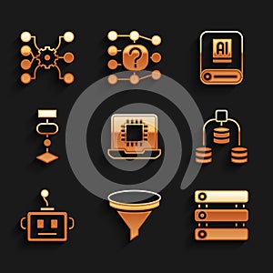 Set Processor CPU, Funnel filter, Server, Data, Artificial intelligence robot, Algorithm, AI and Neural network icon