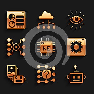 Set Processor CPU, Neural network, Artificial intelligence robot, Computer api interface, AI and icon. Vector