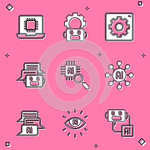 Set Processor CPU, Robot setting, Computer api interface, Chat, Neural network, and Artificial intelligence AI icon