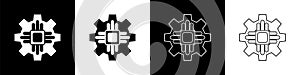 Set Processor icon isolated on black and white background. CPU, central processing unit, microchip, microcircuit