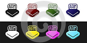Set Processor icon isolated on black and white background. CPU, central processing unit, microchip, microcircuit