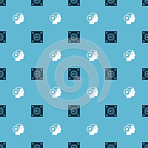 Set Processor with microcircuits CPU and Humanoid robot on seamless pattern. Vector