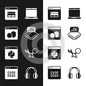 Set Processor with microcircuits CPU, Software, Search engine, Laptop, Python programming language, Debugging