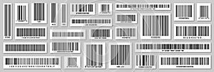 Set of product barcodes. Identification tracking code. Serial number, product ID with digital information. Store or