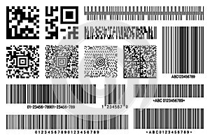 Set of product barcodes and QR codes. Identification tracking code. Serial number, product ID with digital information