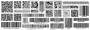 Set of product barcodes and QR codes. Identification tracking code. Serial number, product ID with digital information