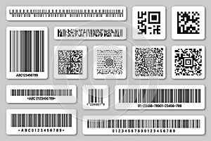 Set of product barcodes and QR codes. Identification tracking code. Serial number, product ID with digital information