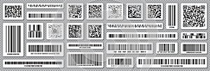 Set of product barcodes and QR codes. Identification tracking code. Serial number, product ID with digital information