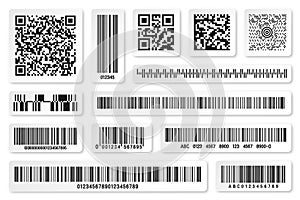 Set of product barcodes and QR codes. Identification tracking code. Serial number, product ID with digital information