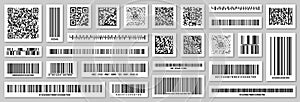 Set of product barcodes and QR codes. Identification tracking code. Serial number, product ID with digital information