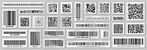 Set of product barcodes and QR codes. Identification tracking code. Serial number, product ID with digital information