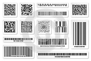 Set of product barcodes and QR codes. Identification tracking code. Serial number, product ID with digital information