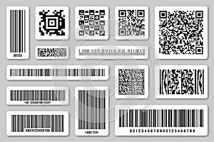 Set of product barcodes and QR codes. Identification tracking code. Serial number, product ID with digital information