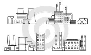 Set of production industrial building isolated on white background. Factory in the flat style.