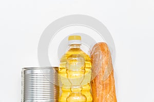 Set products. bread, vegetable oil and canned food