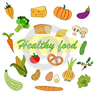 Set of products for healthy food. Healthy lifestyle. Vector illustration.