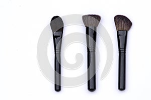 Set professional brushes for face makeup in black, white background