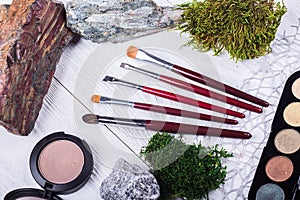 set of professional makeup brushes and tools, decorative elements