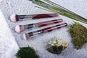 set of professional makeup brushes and tools, decorative elements