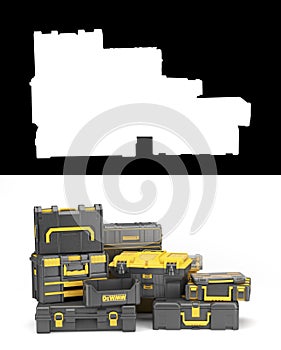 Set of professionsl tools cases 3d render on whiite with alpha photo