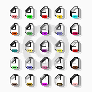 Set of program file formats icons