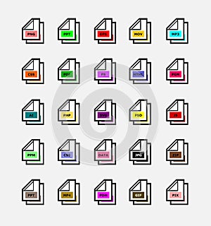 Set of program file formats icons,File extensions vector