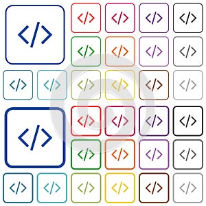 Programming code color outlined flat icons
